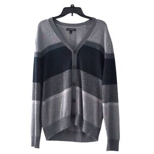 Banana Republic Sz L Silk Blend Gray Black Boyfriend‎ Cardigan Academia Preppy